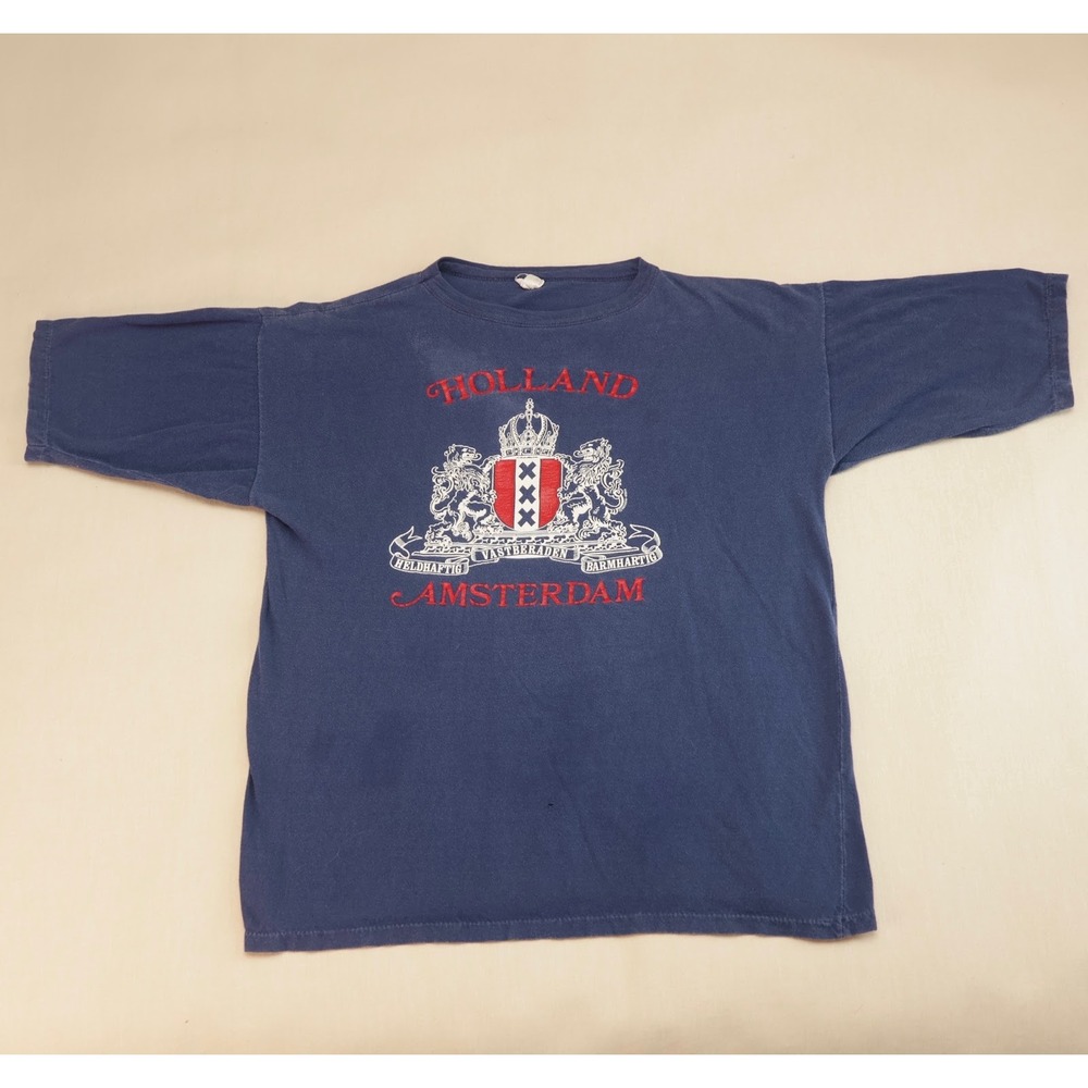 Vintage Holland Amsterdam T Shirt Navy Blue Crest Netherlands Tourist Graphic XL